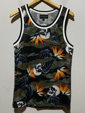 No Boundaries XS Mesh Camouflage Skull Floral Graphic Tank Top Men's Activewear